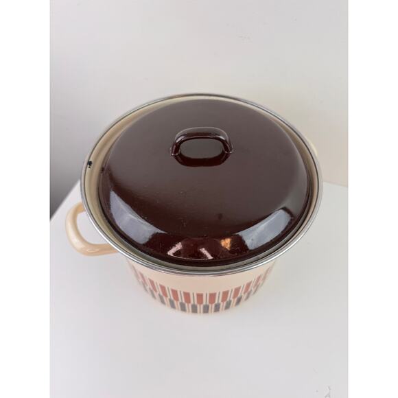 Vintage Moneta MCM Beige Brown Stock Pot 8-Quart Enamel with Lid Made in Italy - Picture 2 of 11